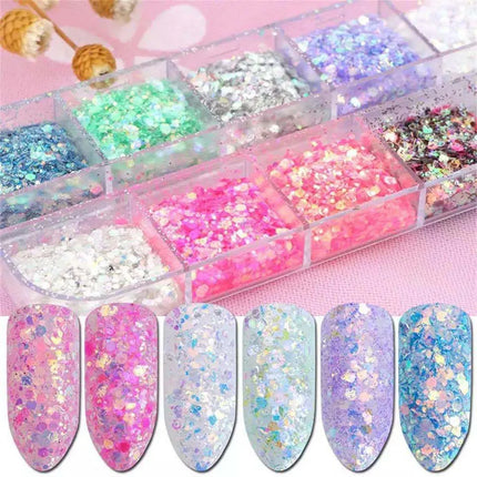 1Box Iridescent Crystal Nail Art Sequins Fantasy Mermaid Holographic Hexagon Sparkles 3D Dazzling Accessories for Nail Designs *