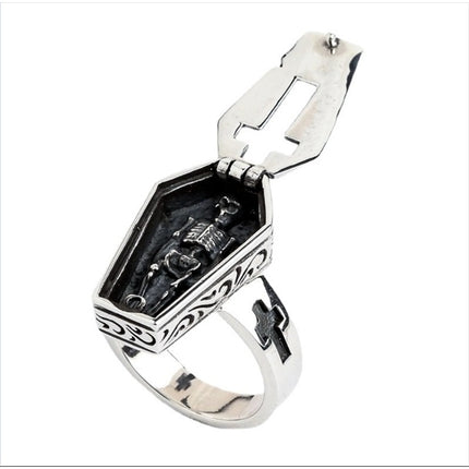 Vintage Halloween Vampire Skull Flip Coffin Men's Ring Gothic Punk Steam Motorcycle Y2K Party Gift Jewelry