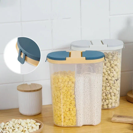 M/L Double Grid Cereals Jar Plastic Food Storage Container Kitchen Organizer Eco Friendly Cookie Box Dried Grains Tank with Lids