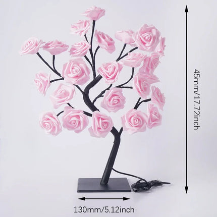 24 TreeLED Light USB Plug Table Lamp Shape Adjustable Artificial RoseTree Fairy Night Light Home Christmas Decoration Light