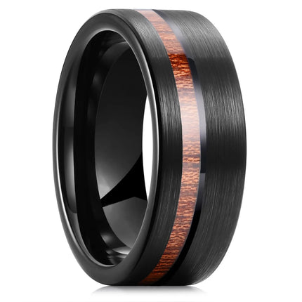 Fashion Silver Color Men's Stainless Steel Rings Koa Wood Deer Antler Inlay Dome Engagement Rings For Men Women Wedding Jewelry