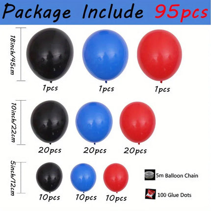 95Pcs/Set Red Black Blue  Latex Balloon Chain Kids Boys Gifts Birthday Party Decorations