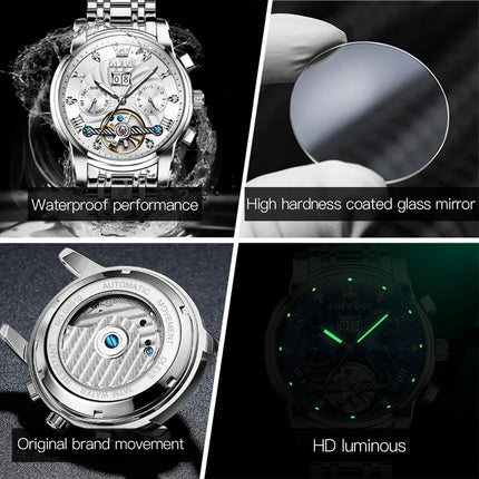 OLEVS Men's Watch Luxury Skeleton Automatic Mechanical Watch Original Waterproof Stainless Steel Men's Watch Reloj Hombres 9910