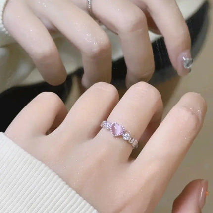 2023 Trend Pink Love Heart Crystal Rings for Women Kpop Love Zircon Open Ring Irregular Grunge Aesthetic Egirl Rings Jewelry