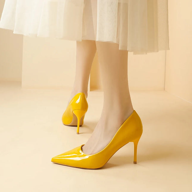 Candy Color High Heel Pumps Elegant Women's Shoes Pointed Toe Solid Color Classic Patent Leather Dress Heels Women Wedding Shoes