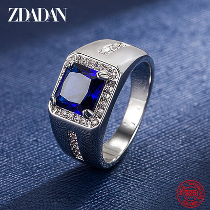 ZDADAN 925 Sterling Silver Blue Crystal Adjustable Ring For Women Men Fashion Party Jewelry Gift