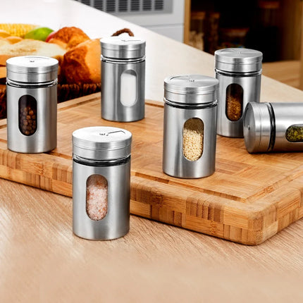 Stainless Steel Seasoning Spice Storage Box Condiment Bottles Shaker Jars Organizer BBQ Cooking Herbs Toothpick Holder