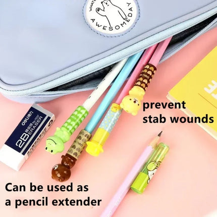 Cute Cartoon Pencil Cap Pen Cover Pencil Extender School Students Stationery Supplies Plastic Pencil Protector