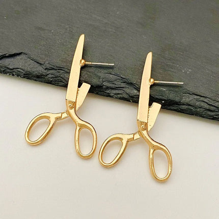 Retro Zinc Alloy Scissors Stud Earrings - Unisex Hip Hop Rock Fashion Jewelry