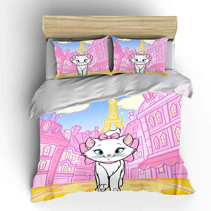 Disney Marie Cat Cartoon Bedding Set Quilt Duvet Cover 3 Pieces Pillowcase King Queen Size Bedclothes Children Bed Decor Gift