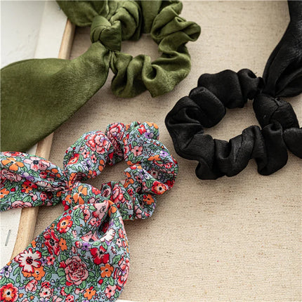 Fashion Leopard Print Bow Satin Long Ribbon Ponytail Scarf Hair Tie Scrunchies Women Girls Elastic Hair Bands Hair Accessories