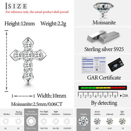 Cross Real Diamond Test Passed Moissanite Rhodium Plated 925 Silver D Color Moissanite Sparkling Earring Jewelry Girlfriend Gift