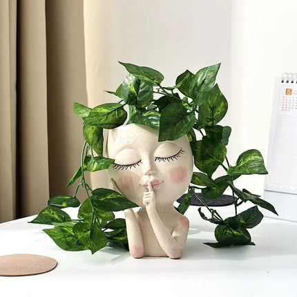 1pc Resin Figure Shape Planter, Creative Flower Pot For Succulent Plant, Resin Ornament For Desktop, Home & Office Decor