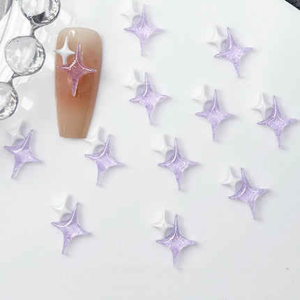 50pcs Purple Clear Cloud Nail Art Charm 3D Lovely Moon Pointed Star Moon Cloud Nail Decoration DIY Kawaii Nail Accessories