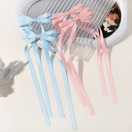 2pcs 2024 New Cute Ribbon Bow Headband Long Tassel Hair Clip Women's Hair Accessories Girls Party Headwear Side Clips Wholesale