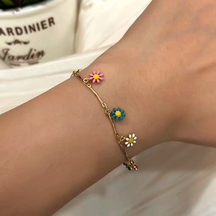 Exquisite Colorful Daisy Flower Bracelet for Women Boho Crystal Butterfly Zircon Sweet Flower Metal Chain Bracelet Party Jewelry