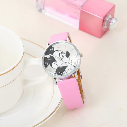 Disney Mickey Women Watches for Girls Black Leather Strap ultrathin Ladies Watch Quartz Clock Wrist Relogio Feminino