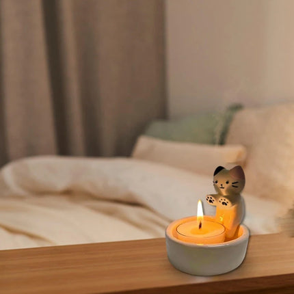 Kitten Candle Holder Cute Cat Candlestick Creative Aromatherapy Candle Holder Durable High Tempe Cartoon Candlestick Decoration