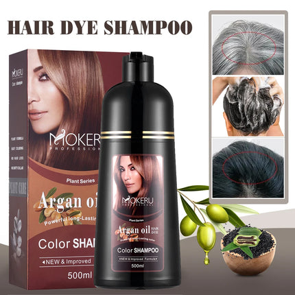 Mokeru Argan Oil Natural Long Lasting Black Brown Permanent Hair Dye Shampoo For Gray Hair Caramel Coffee Magic Fast Color Dye