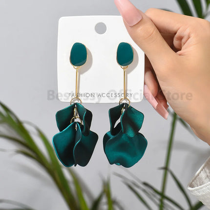 Elegant Candy Colored Acrylic Flower Petal Dangle Earrings - Trendy Korean Fashion Statement Jewelry