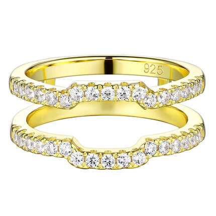 Newshe Multi Gold Square Hollow Guard Band Wedding Rings Enhancers for Women AAAAA CZ Anniversary Gift 925 Silver Jewelry