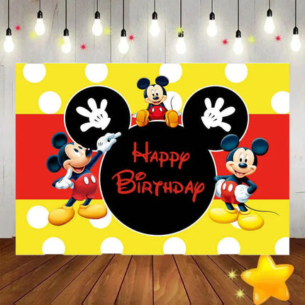 Disney Cartoon Mickey Mouse Theme Kids Happy Birthday Backgrounds Decors Vinyl Cloth Party Backdrops Baby Shower Banner