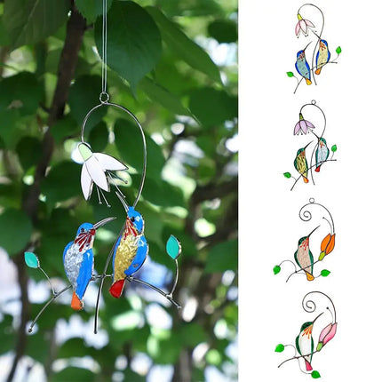 1Pc Metal Stained Glass Handicraft Garden Window Balcony Hummingbird Yard Home Wall Hanging Bird Ornament Door Decoration