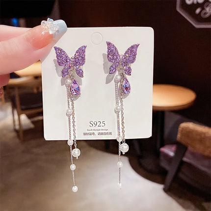 Light Luxury Butterfly Pearl Tassel Earrings for Women