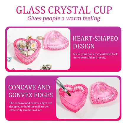 1pcs Pink Crystal Glass Dappen Dish Acrylic Powder Liquid Holder Container Heart Shape Nail Lid Cup Bowl Manicure Accessories