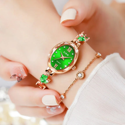 UTHAI V22 Women's Watches Light Luxury Diamond Inlaid For Clover Watch Waterproof Oval Ladies Fashion Quartz Bracelet Wristwatch