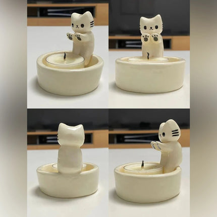 Kitten Candle Holder Cute Cat Candlestick Creative Aromatherapy Candle Holder Durable High Tempe Cartoon Candlestick Decoration