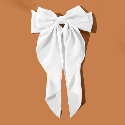 White Black Bow Hair Pins and Clips Oversize Ribbon Big Headwear Long Satin Ribbon Hairclip Women Wedding Party Hair Accessories