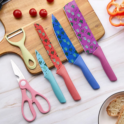 Professional Kitchen Knives Set Chef Knives Scissors Vegetables Fruit Peeler Bread Knife Colourful Cooking Tool with Box