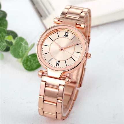 Luxury Rose Gold Stainless Steel Watches Female Classic Round Dial Quartz Watch Women Business Wristwatches Wrist Jewelry Reloj