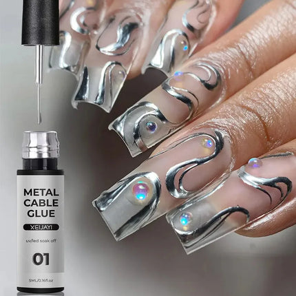 5ml Metallic Painting Nail Gel Liner Polish Build in Thin Brush Soak off UV/LED Gel Polish Bright Mirror Glossy Nail Drawing Gel