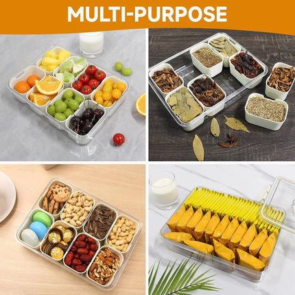 8 Grids Divided Serving Tray Storage Box Kitchen Portable Sub-format Seasoning Separator Box Fresh-keeping Snack Fruits Food Box