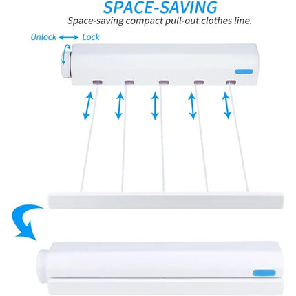 Retractable Clothesline With 5-Lines Wall Mounted Clothes Dryer Line Bathroom Invisible Clothesline Space Saving Drying Hanger