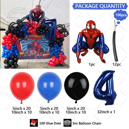 1Set Spiderman Balloons Garland Arch Kit Red Blue Latex Balloons Age 1-9 Kids Birthday Party Decors Superhero Theme Air Globos