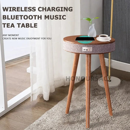 Wooden Coffee Table Portable Bluetooth Speaker Smart Speaker Tripod Table 9000 MAh with Wireless Charger and USB Charging Stand