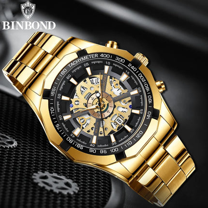 BINBOND S033 Luxury Hollow Non-Mechanical Business Quartz Men Watches 30M Waterproof Trendy Hollow Design Classics Men Watches