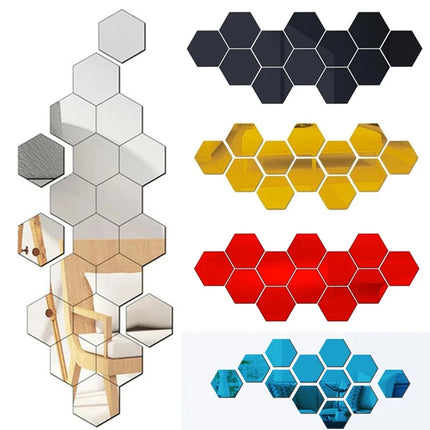 12/24Pcs 3D Hexagon Mirror Wall Stickers DIY Removable Self Adhesive Aesthetic Mosaic Tiles Decals Mirror Home Decoration