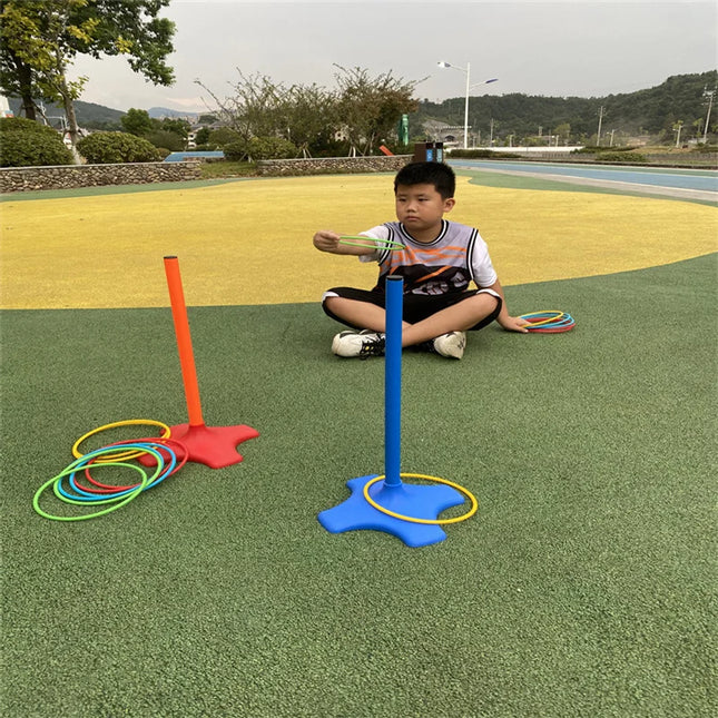 Children Throw Circle Game Ferrule Stacked Toys Fun Indoor Outdoor Parent-Child Interactive Circle Plastic Stick Early Education