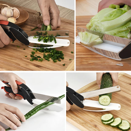 Premium Chop Scissors Cutting Board Scissors Vegetable Chopper Easy Cutter Multi-function Kitchen Scissors With Waffle Knife