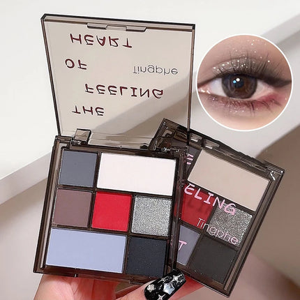 Girl 7 Color Eyeshadow Palette Grey Red Black Smoky Eye Highlighter Korean Shiny Glitter Eye Shadow Gothic Eyes Makeup Cosmetics