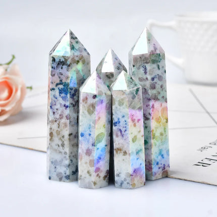 1PC Natural Aura Kiwi Jasper Quartz Crystal Point Wand Healing Stone Meditation Home Decor Reiki Polished Stone Chakra Tower