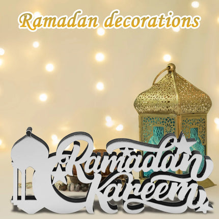 Moon Star Ramadan Wooden Sign Muslim Islamic Kareem Iftar EID Mubarak Rustic Home Table Centrepiece Tabletop Art Decoration Gift