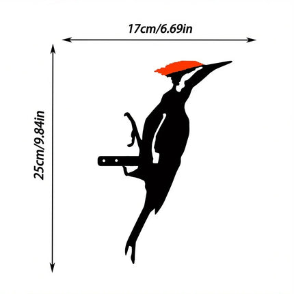 Woodpecker On Branch Steel Silhouette Metal Wall Art Home Garden Yard Patio Outdoor Statue Stake Decoration Perfect