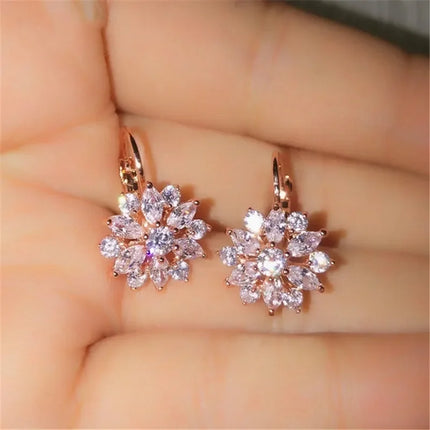 Crystal Blossom Drop Earrings - Elegant Tin Alloy Jewelry for Women and Girls