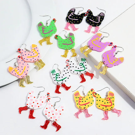 Hen Dots Funny Chicken High Heels Acrylic Earrings for Women Girls - Cartoon Animal Print Jewelry Gift