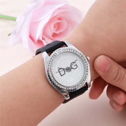 Luxury Brand DQG Women's Watch Leather Strap Rhinestone Inlay Dial Fashion Quartz Watch for Women Gift Clock